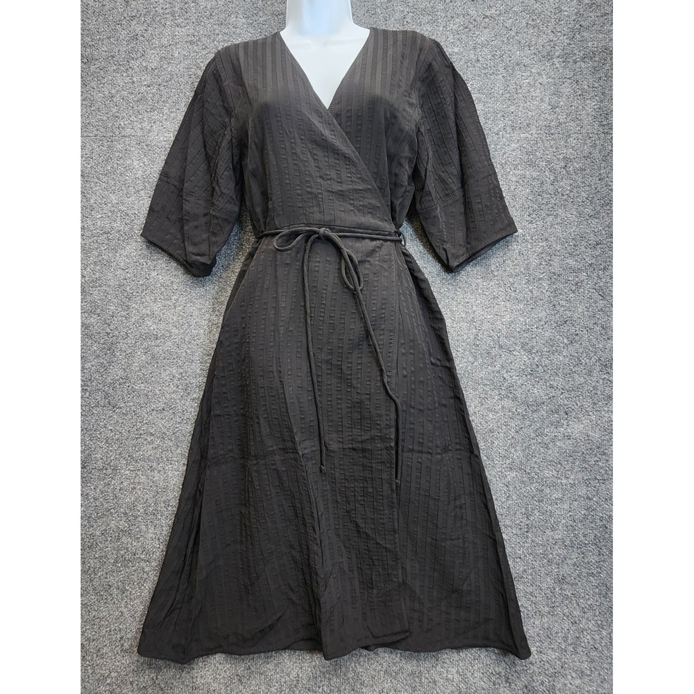 NWT Everlane The Drapey Wrap Dress Womens Textured Midi V-Neck Tie Waist Size 4